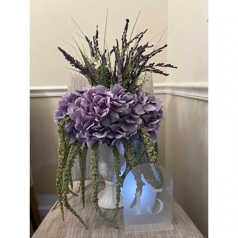 Purple Hydrangea Lavender Wedding Centerpiece Faux Floral Arrangement White Urn‎